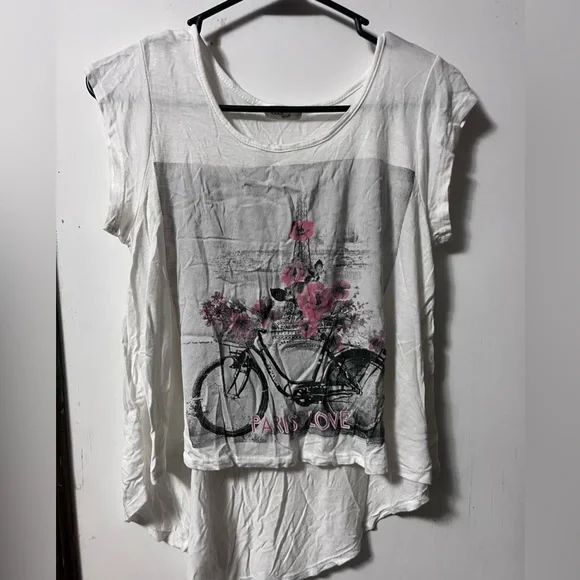 White Paris Love Cropped High Low Short Sleeve T-Shirt - Picture 2 of 6